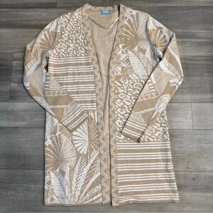 J. McLaughlin Tan and Cream Geometric Cardigan